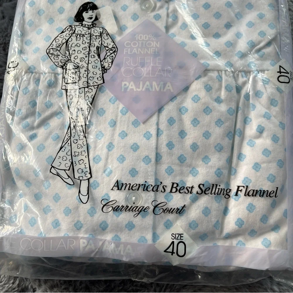 VNT Sears Carriage Court Women’s Pajamas 100% Cotton Blue/white Ruffle Collar - Picture 5 of 6